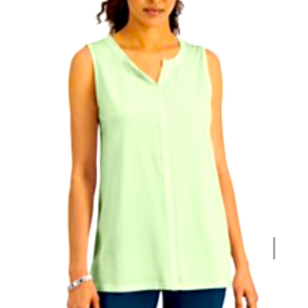 Karen Scott Split-Neck Sleeveless Tunic, size XL, color Calm Aloe.